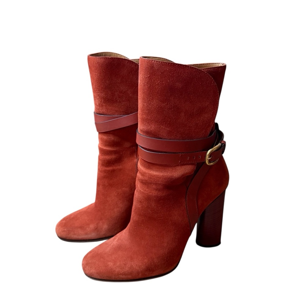 Gucci Abigail Suede Ankle Boots Rust Orange Ankle Straps EU 39 US 9 - Picture 4 of 16